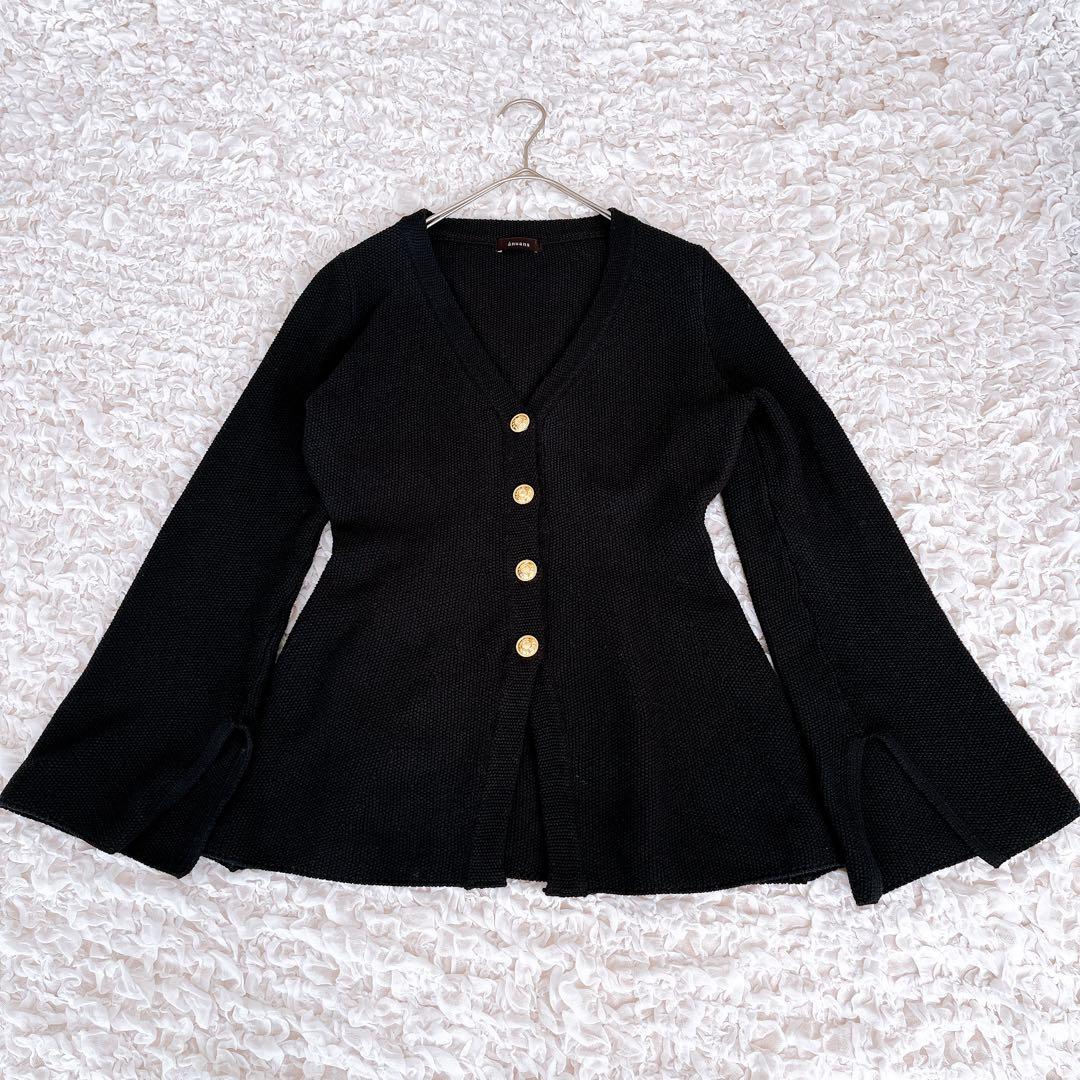 美品 anuans ウエストシェイプペプラムニットジャケット カーディガン 黒