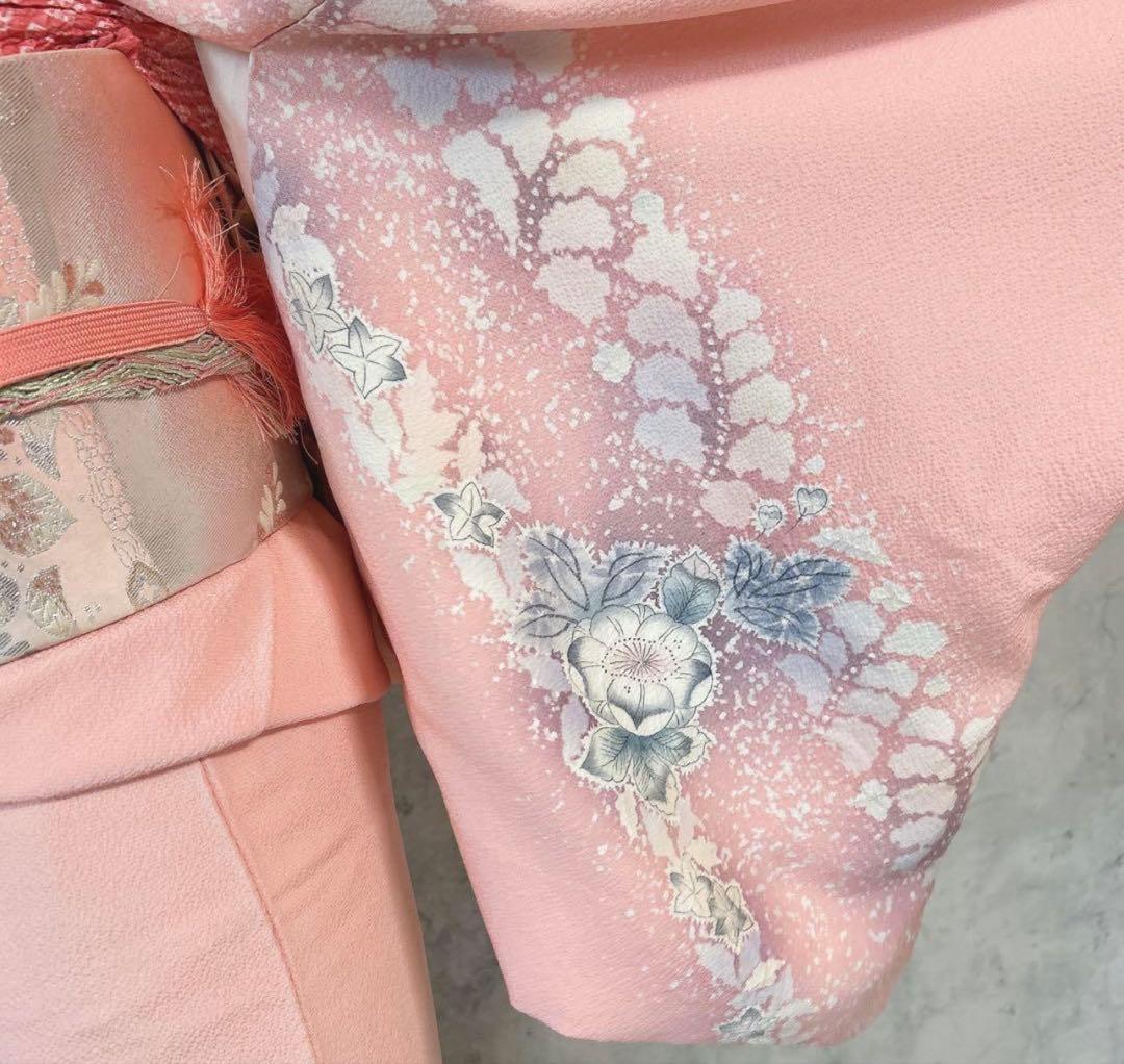 訪問着フルセット　辻が花　正絹　ピンク