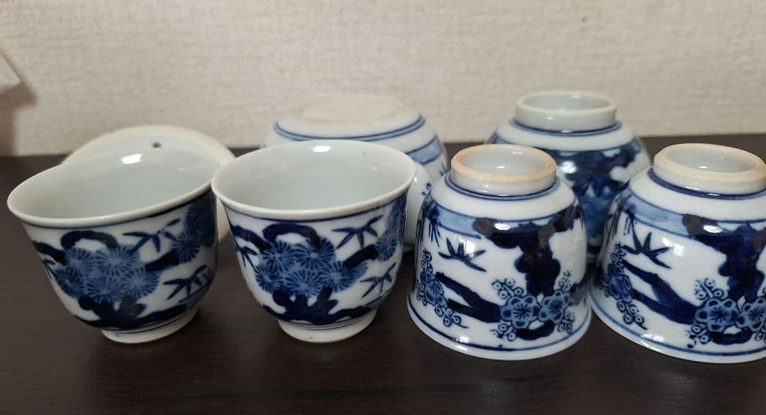 最終値下げ　煎茶器　揃　松竹梅　九谷焼　染付 　煎茶道具　未使用　湯冷まし　茶杯