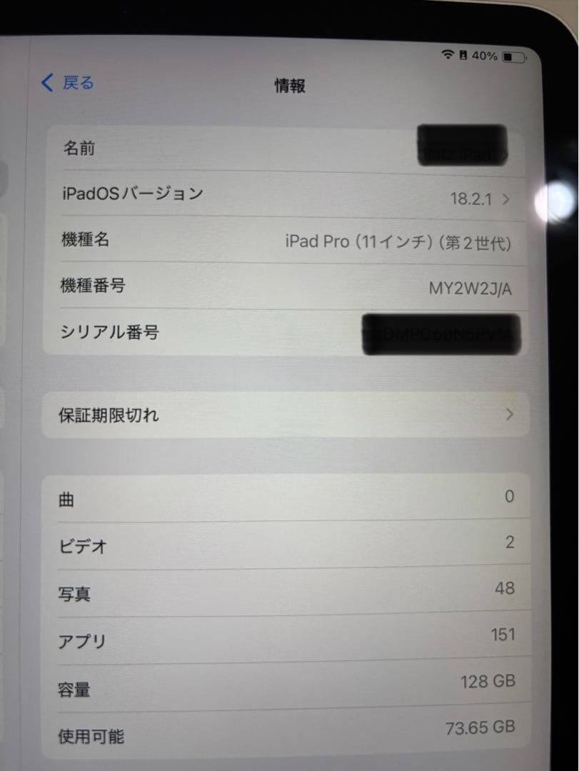 iPad Pro 11インチ 第2世代 128GB シルバー SIMロック解除済