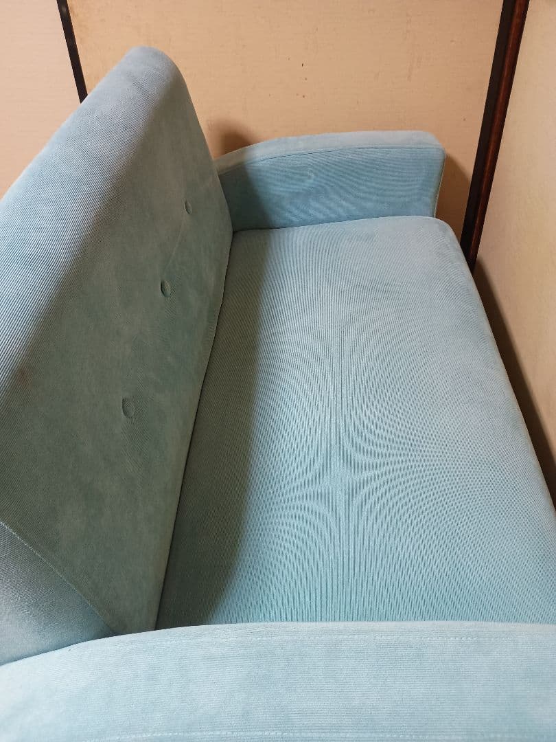 Prima 2人がけソファー ターコイズブルー クッション付き
