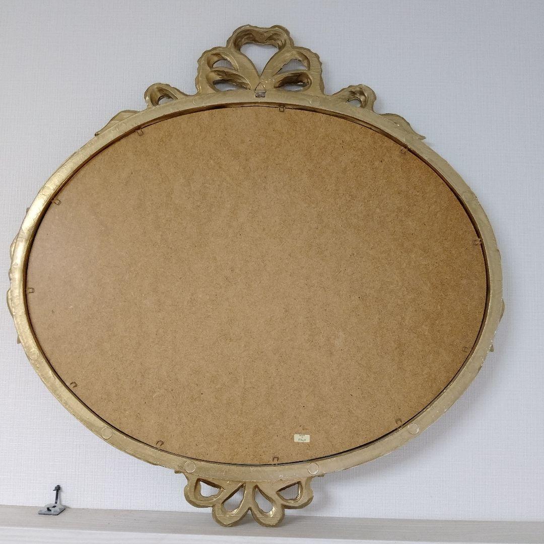 【アンティーク】ゴールド装飾楕円形壁掛けミラー