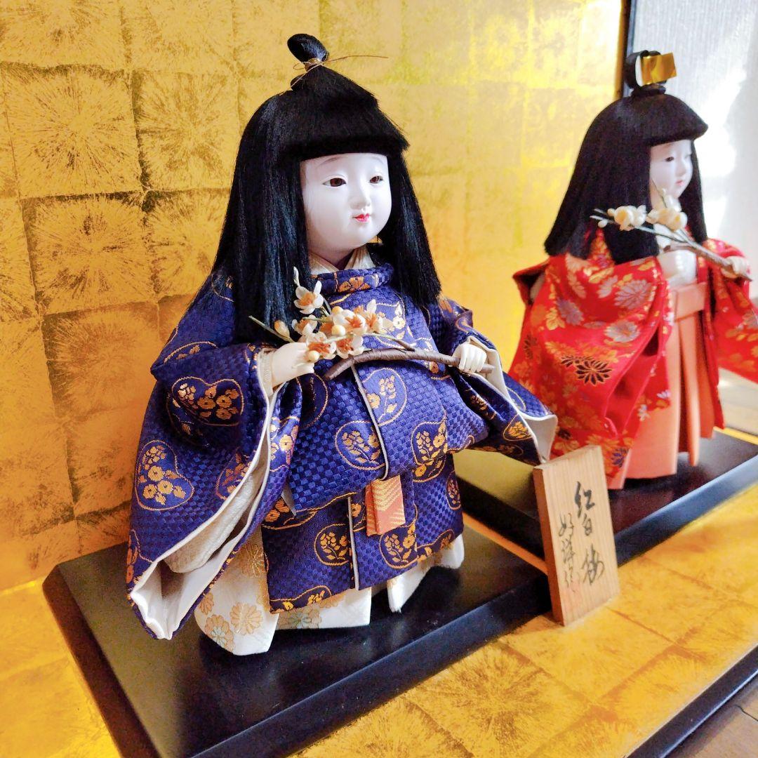 市松人形　紅白椿　好洋作　花柄和服　雛祭り　伝統工芸品　ガラスケース付