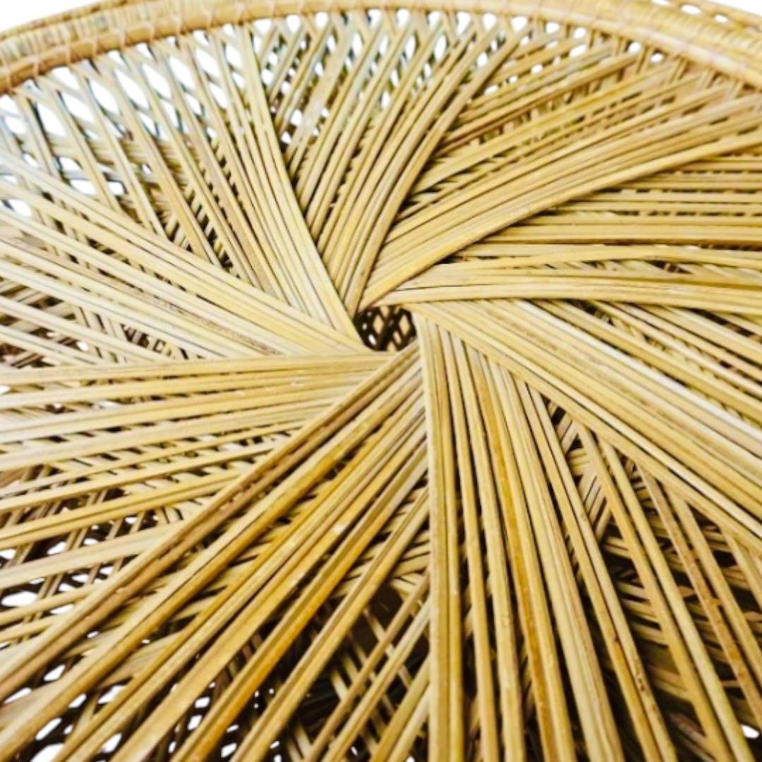 1970–80’s ヴィンテージ ラタン ラウンド サイドテーブル｜ガラス天板