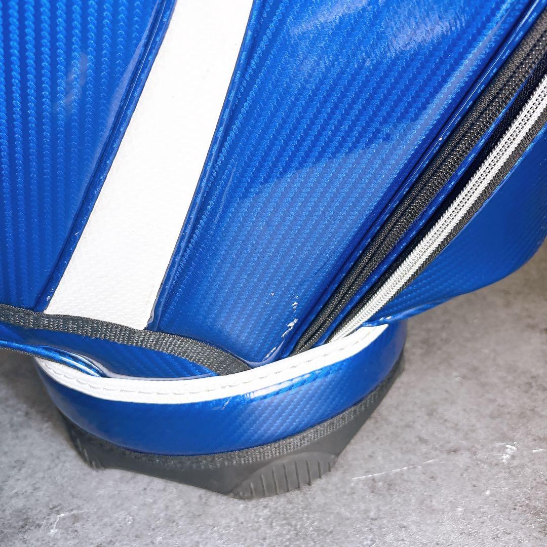 キャディバッグ　9.5型　5部割　ポルシェ　エナメル　カーボン調　ブルーネイビー