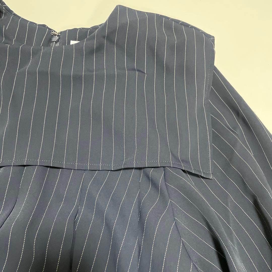 【極美品✨】24SS エンフォルド PE ピン ストライプ プリーツ シャツ 紺