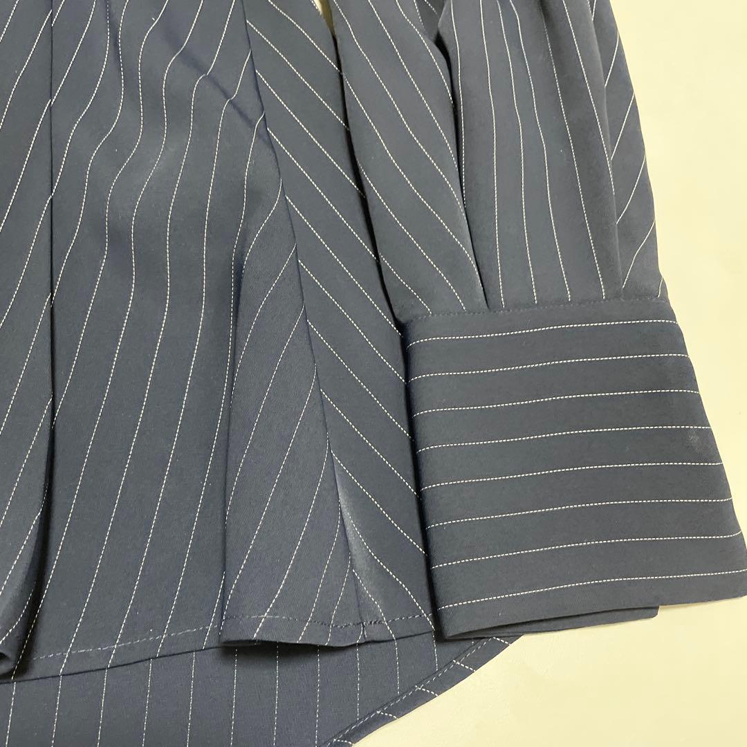 【極美品✨】24SS エンフォルド PE ピン ストライプ プリーツ シャツ 紺
