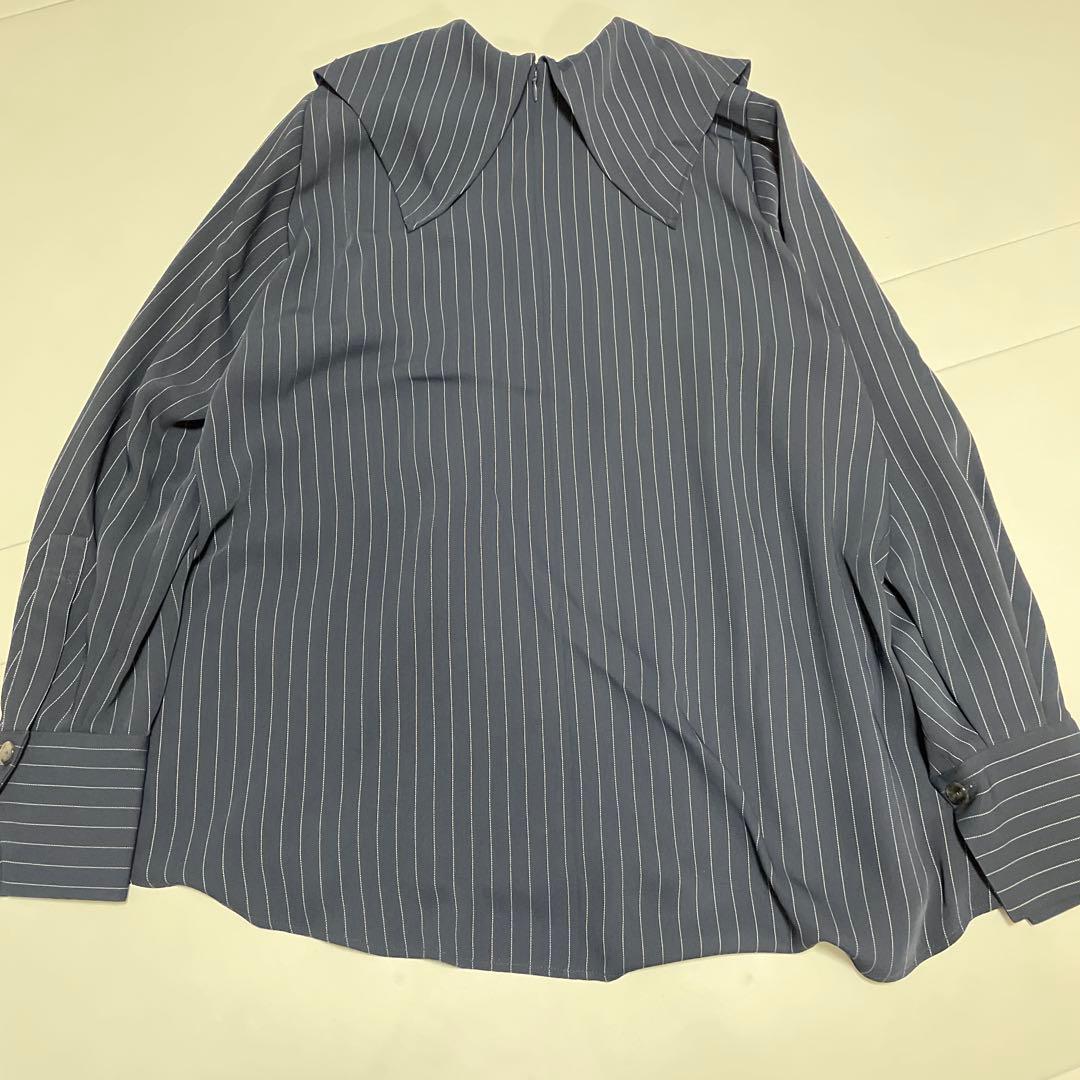 【極美品✨】24SS エンフォルド PE ピン ストライプ プリーツ シャツ 紺