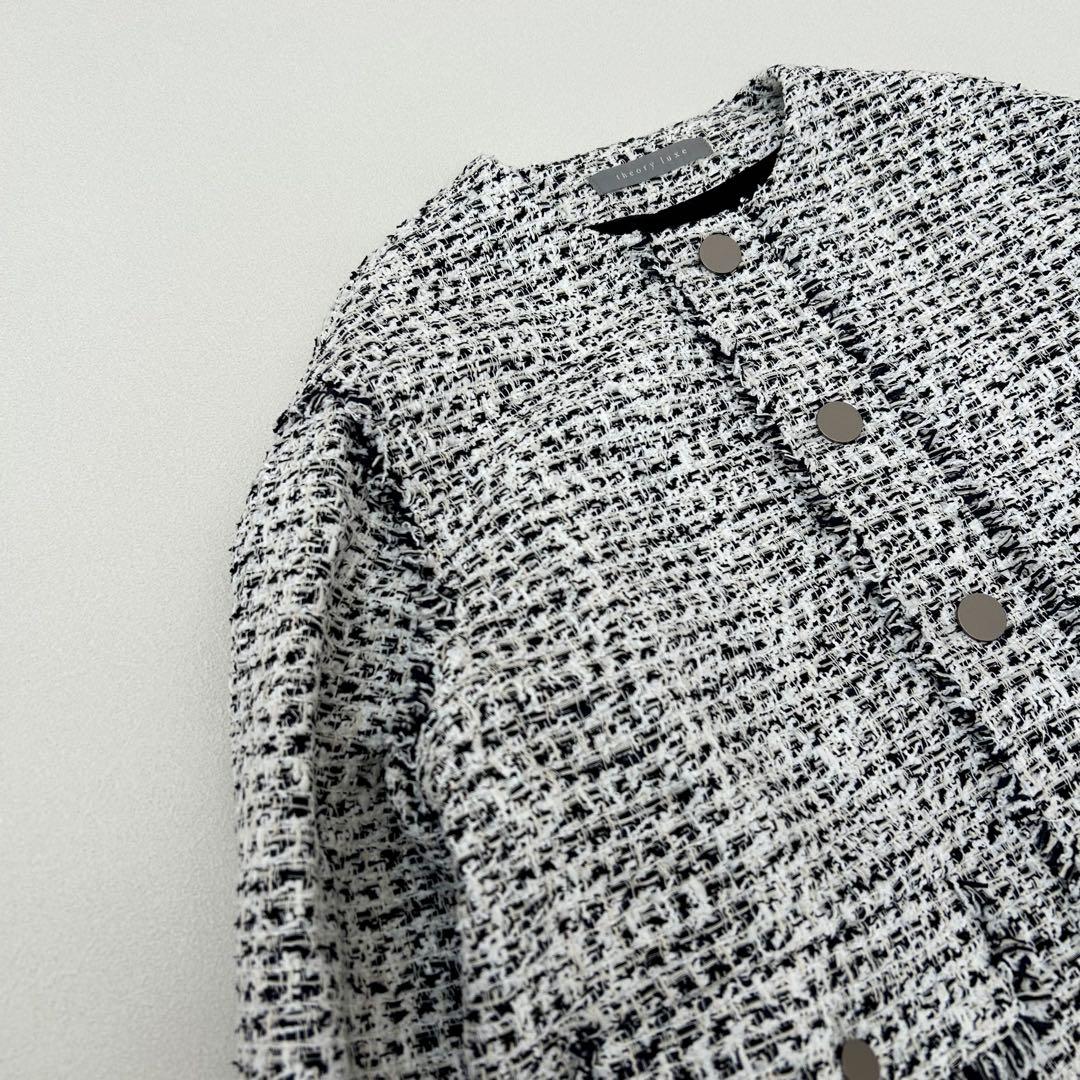 【美品】2025SS theory luxeツイードノーカラージャケット 38