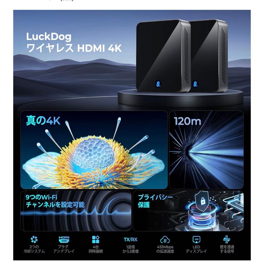【日本技適認証済】ワイヤレス HDMI 無線 送受信機セット 最大120m