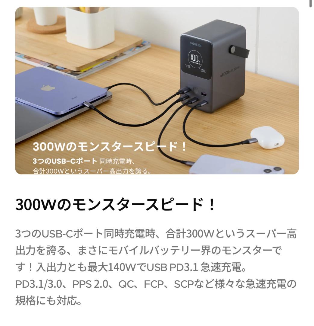 UGREENNexodeバイルバッテリー48000mAh/153.6Wh300W
