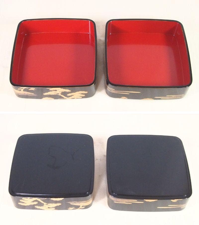 【高級・良品】輪島塗 五島屋謹製 光甫作 松島蒔絵 四段重箱 台付き 山水蒔絵