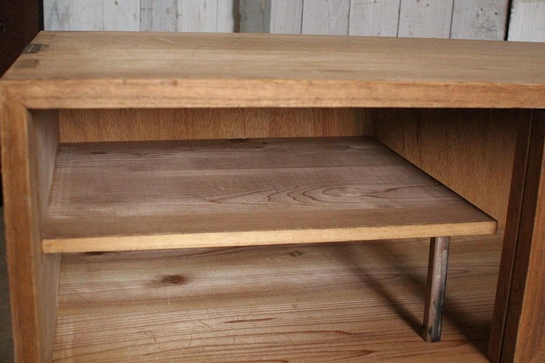 味のある古いガラス戸棚×木製小引き出し3杯　食器棚　収納　古家具　古民家