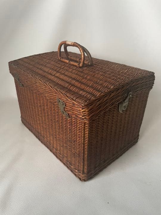 函館区 鐵藏 製 かなり古い 藤 ラタン 天然素材 手付き バスケット  戦前