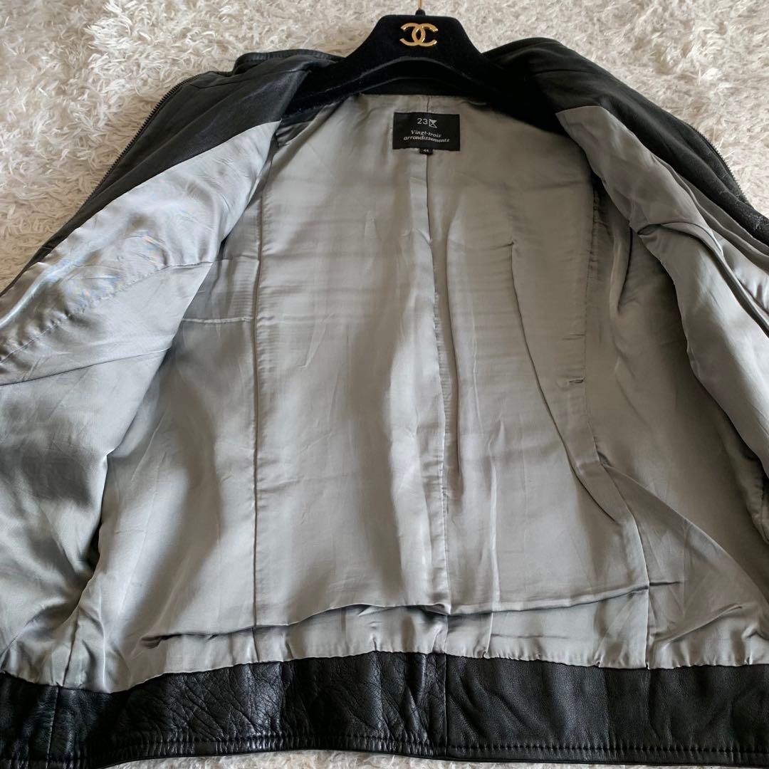 極美品✨23区 ラムレザーシングルライダース 大きいサイズ 44 ブラック