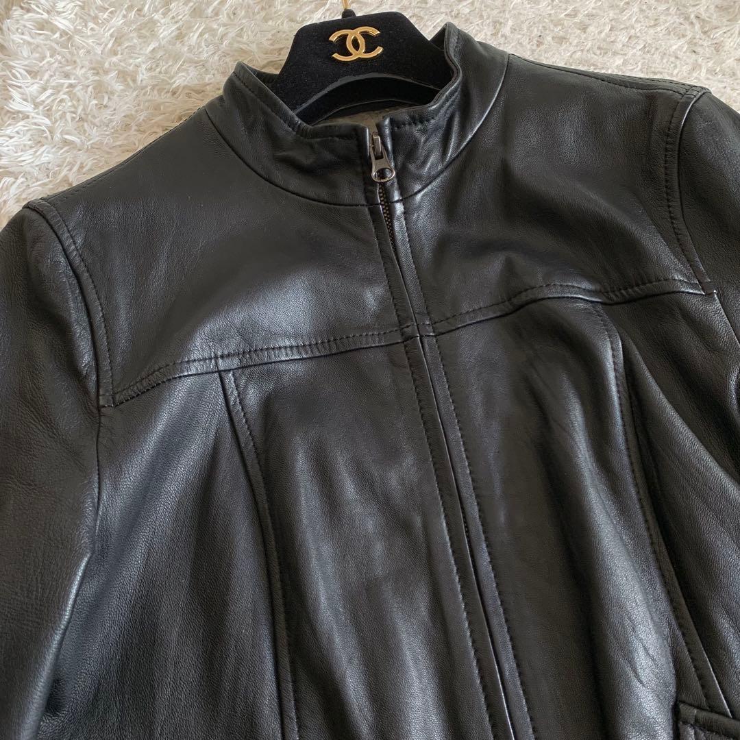 極美品✨23区 ラムレザーシングルライダース 大きいサイズ 44 ブラック