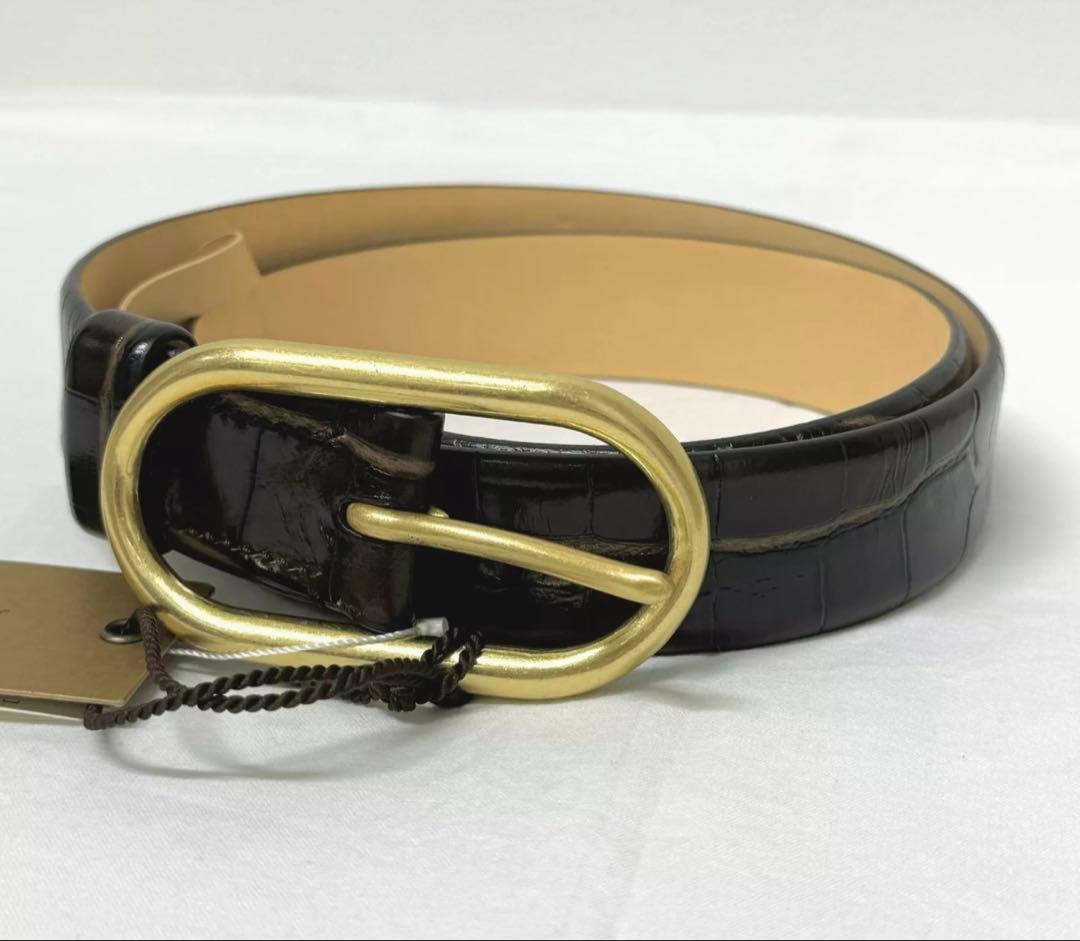 J.M. Davidson ブラウンクロコダイル型押レザー ベルト新品