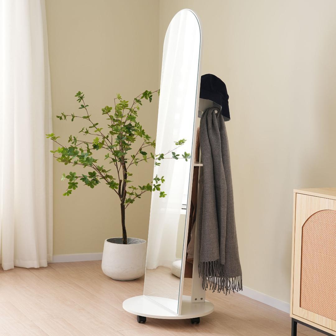 全身鏡 姿見鏡 アーチ形 ハンガーフック付き鏡 ハンガー 360°回転 飛散防止