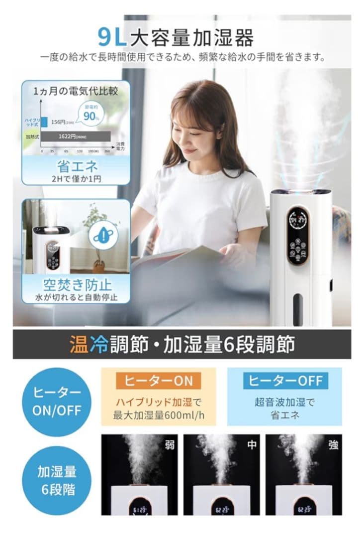 大容量9L ハイブリッド加湿器 未使用新品 インフルエンザ対策