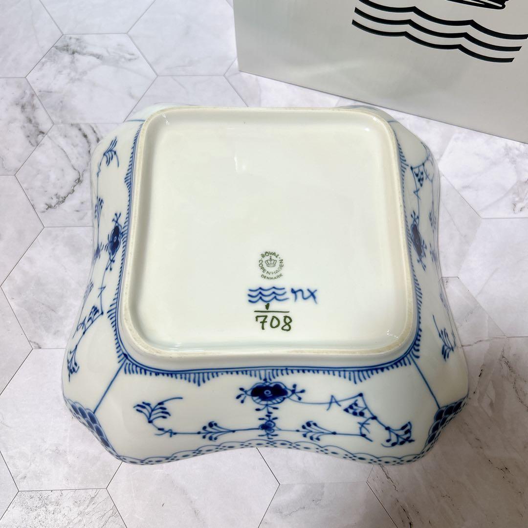 デンマーク製　ロイヤルコペンハーゲン　ブルー　ハーフレース ボウル　スクエア
