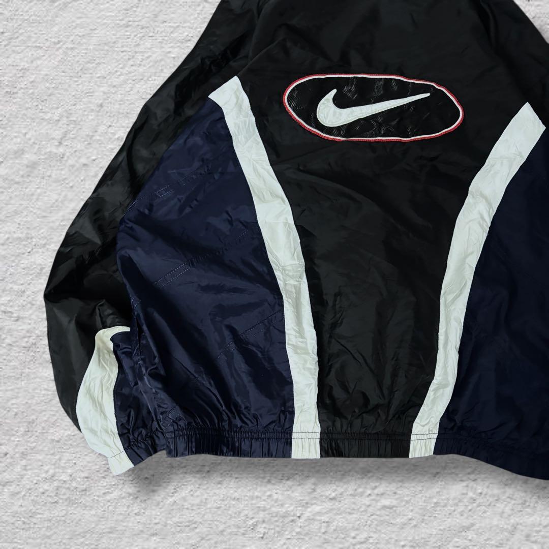 nikeナイキナイロンジャケット90sビッグロゴvintage古着ブラック刺繍L
