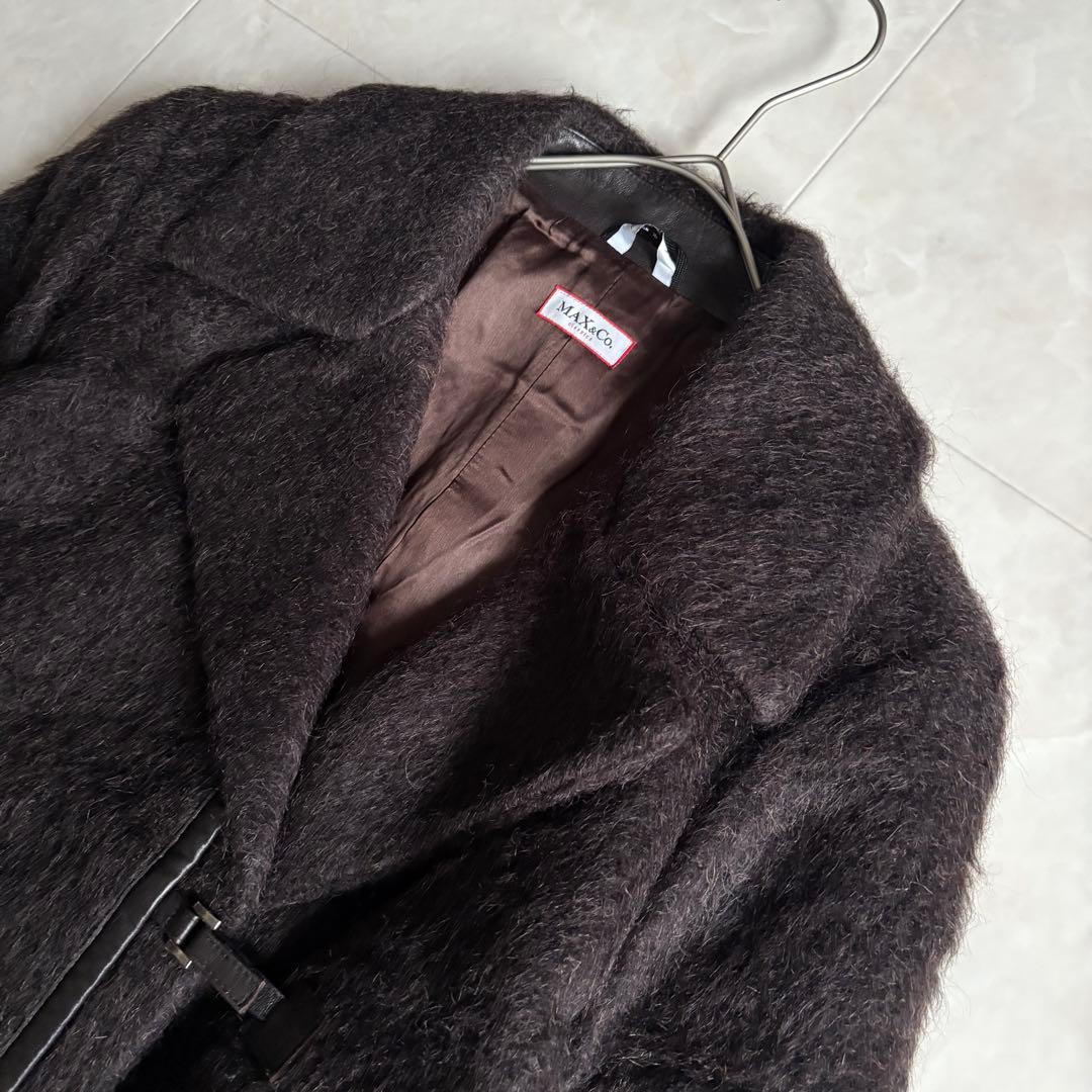 美品✨MaxMara アルパカ混シャギーロングコート 本革 イタリア製 44 茶