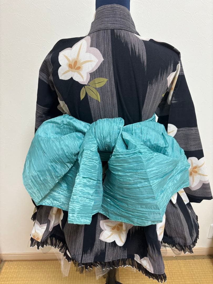 創作】オリジナル浴衣 ミニ丈 浴衣ドレス兵児帯セット