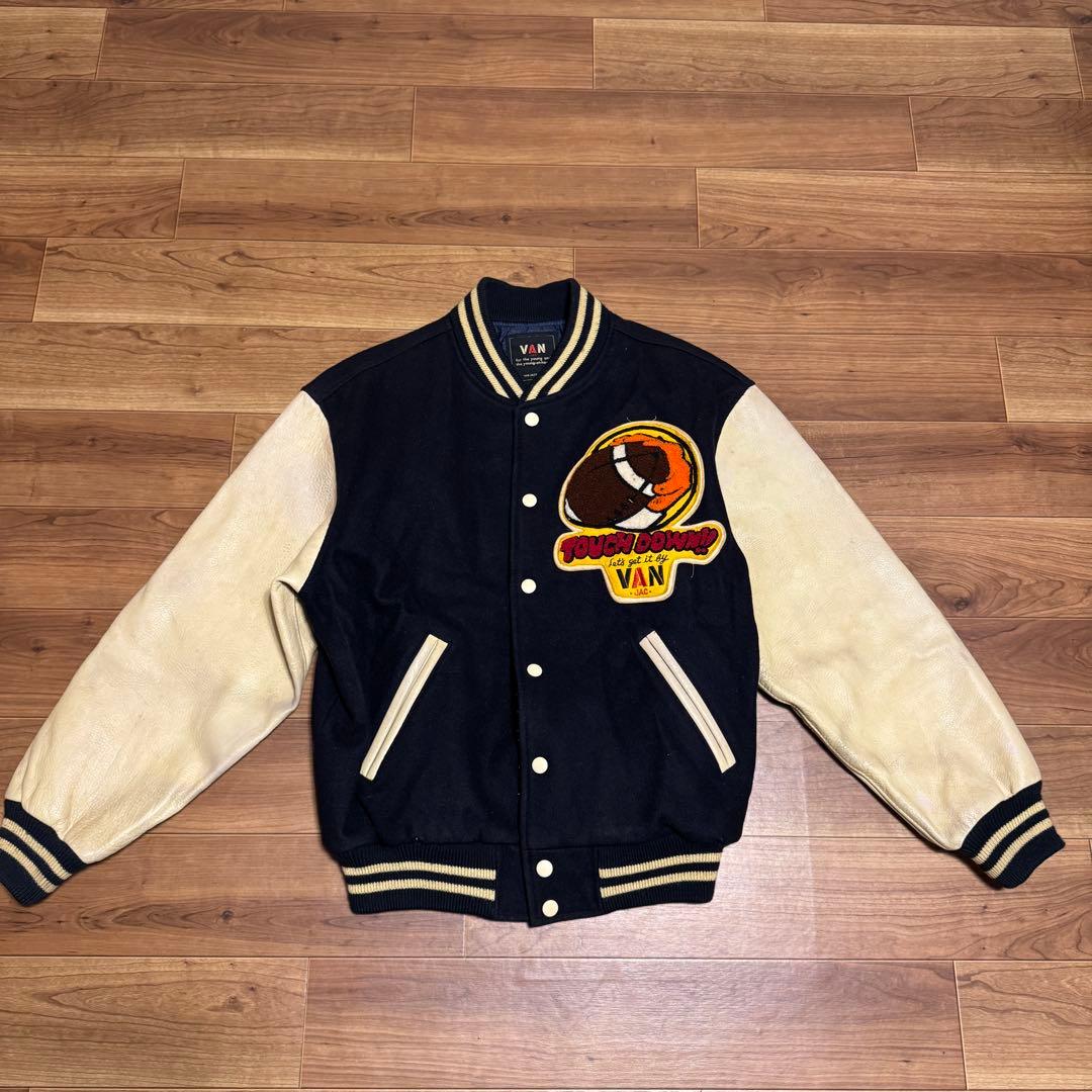 80s 当時物 VAN 袖革 スタジャン ブラック　レザー