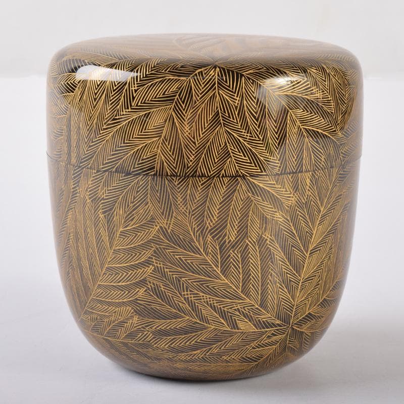 茶道具　輪島塗　峰秀堂　山崖徹郎作　沈金　しのぶ文　棗　共布共箱　V　R7967