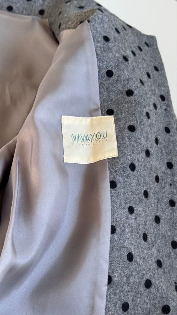 80年代　ビンテージ VIVA YOU/ビバユー　ドット/水玉柄　グレー