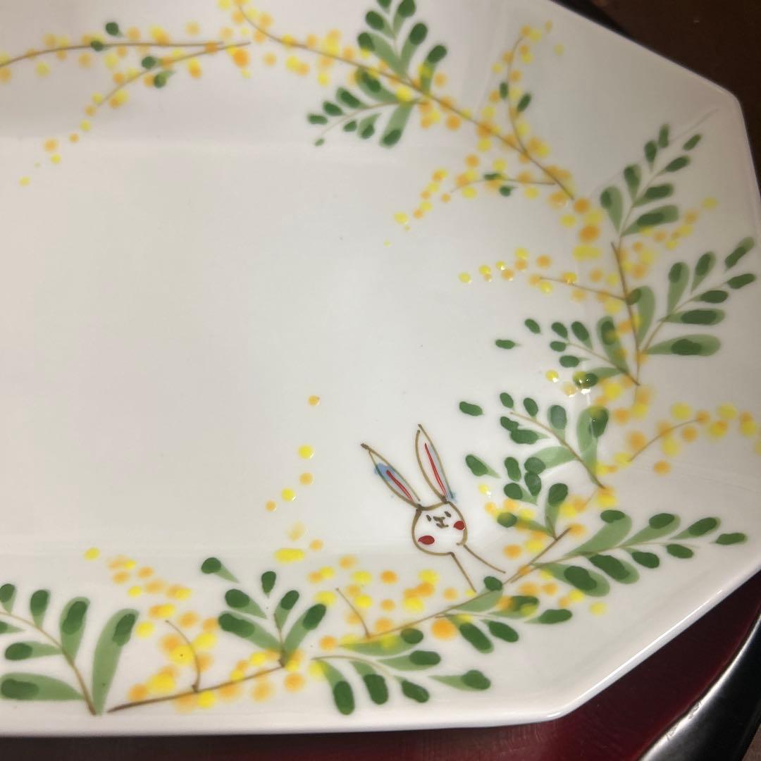 作家　陶芸作家　空萌工房 うさぎ 田口紀美子　ミモザ　八角長皿　大　①