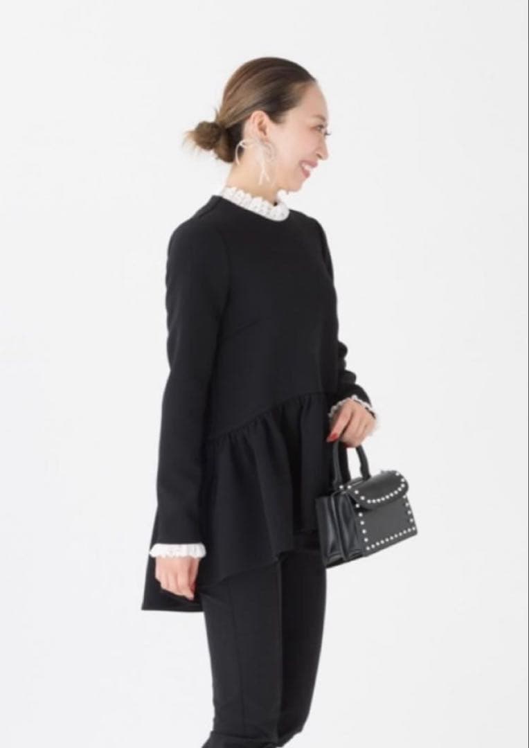 【美品】tsuru by mariko oikawa フリル 黒 長袖 トップス