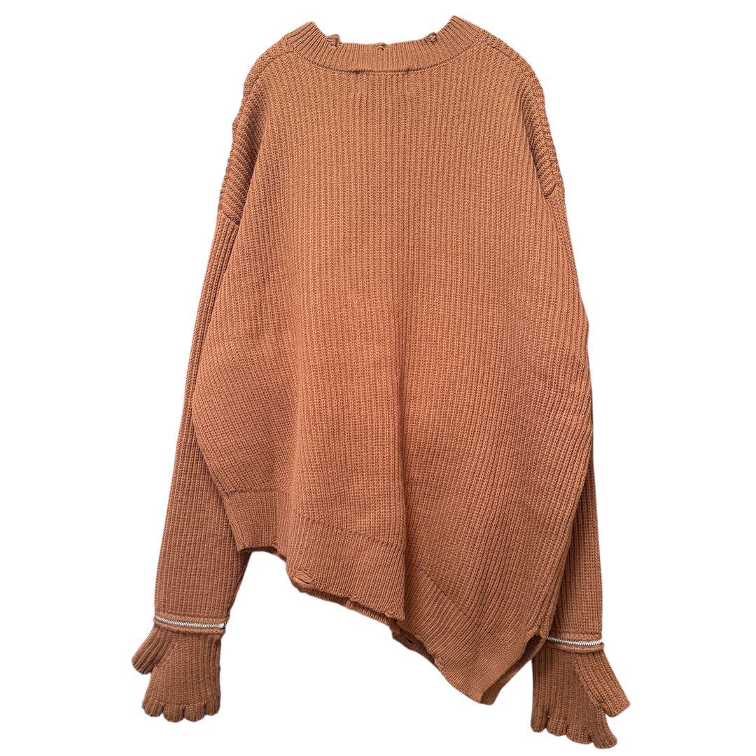 GRANCY グランシー　ジップデザイン アシンメトリー ニット　ブラウン　M