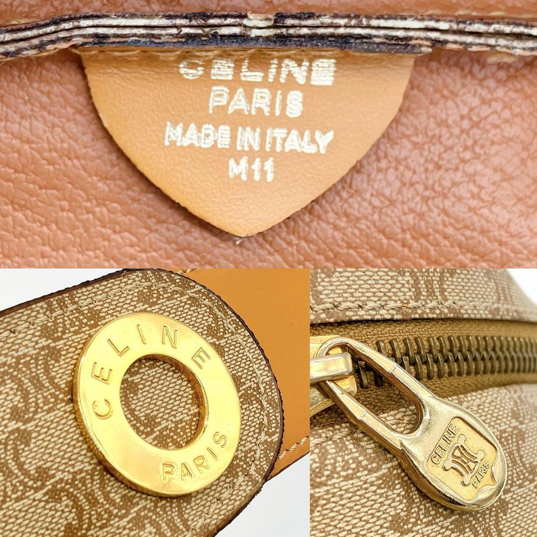 【CELINE】ボディバッグ　ウエストポーチ　マカダム柄　ゴールド金具　ベージュ