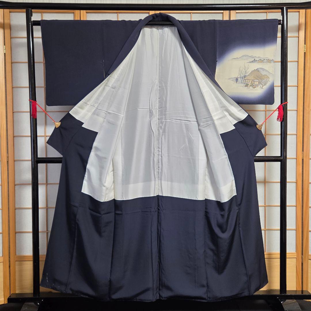 【予約済】着物と帯京月花 m3772 ■濃い青紫系友禅加納義乙正絹訪問着袷広衿■