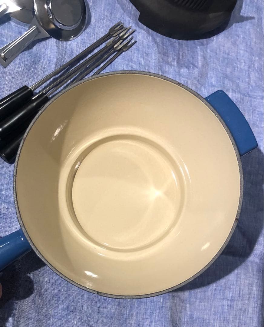 ル・クルーゼ フォンデュ・セット ブルー20cm 未使用