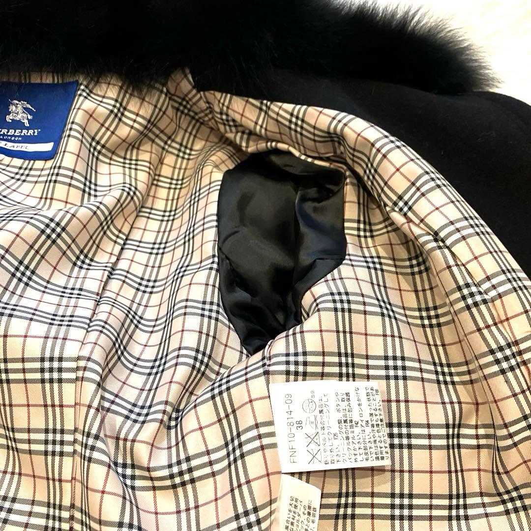 美品　バーバリープルーレーベル　アンゴラ3way ファー付コート　ブラック　38