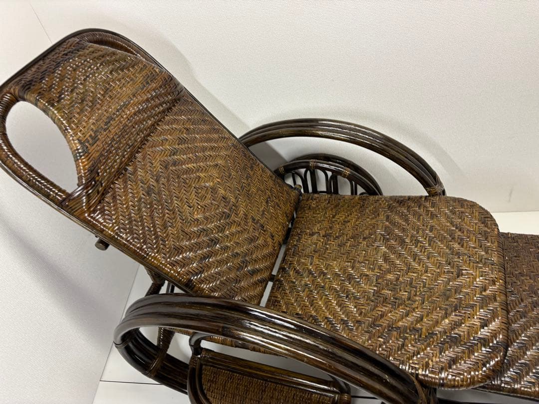 籐 三ツ折寝座椅子 ラタン マガジンラック フットレスト　座椅子