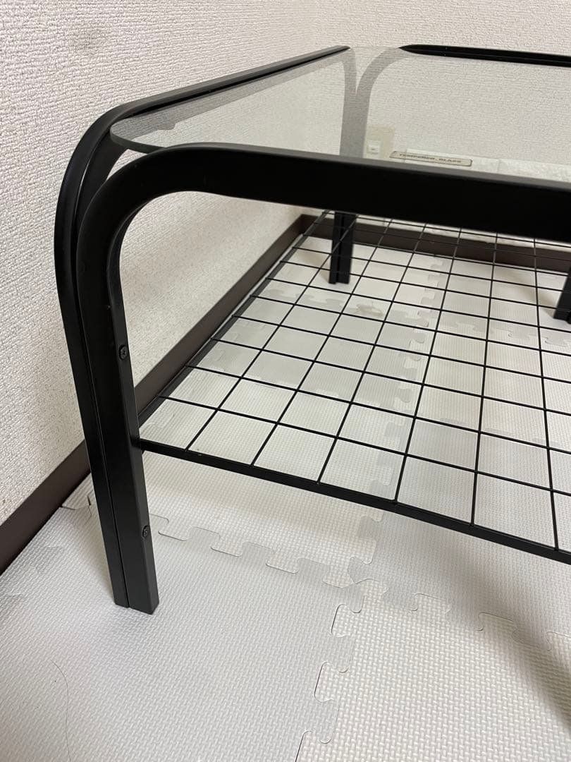 ガラス天板テーブル　ローテーブル　80年代　昭和レトロ　ブラック