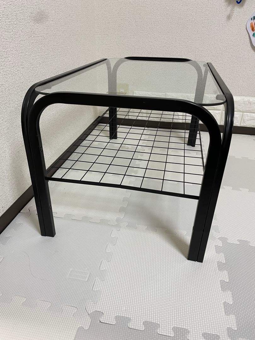 ガラス天板テーブル　ローテーブル　80年代　昭和レトロ　ブラック