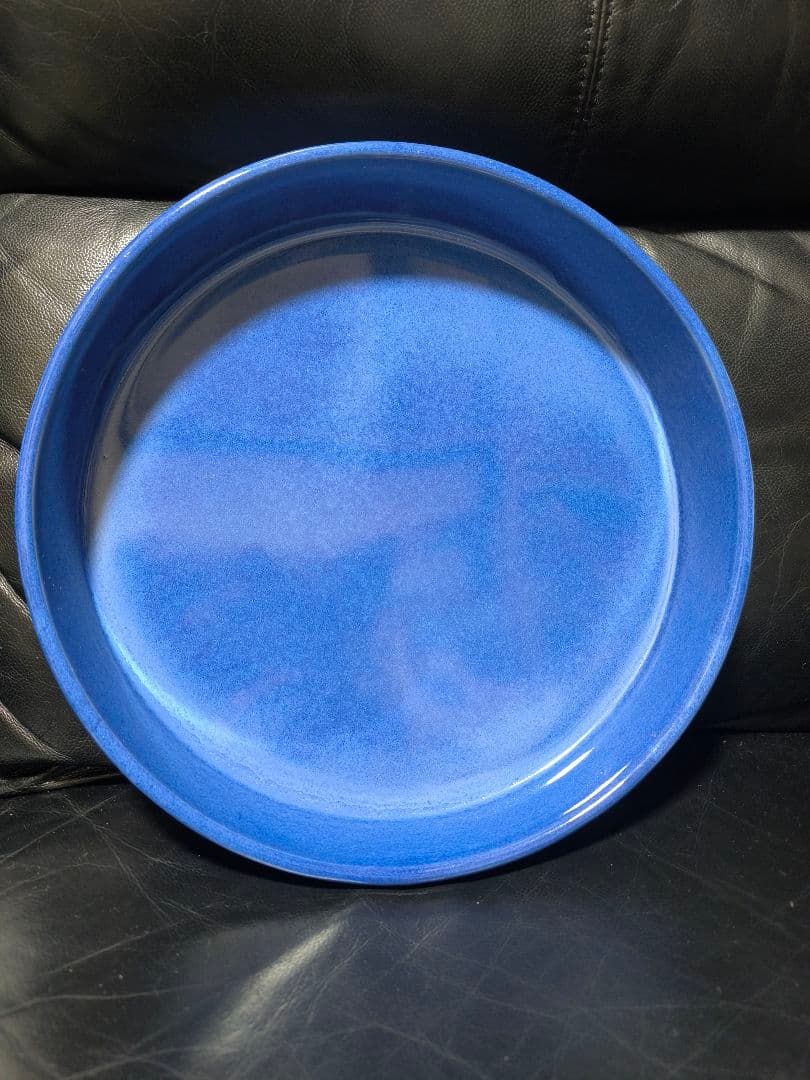 青い陶器製円形　水盤　生け花　IIMK　　剣山　中古　セット