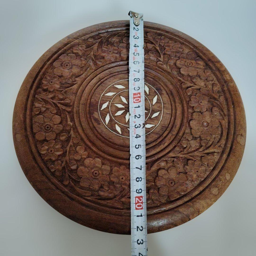 彫刻装飾木製キャスターテーブル ぞうがん細工　象嵌細工お花の台 花台