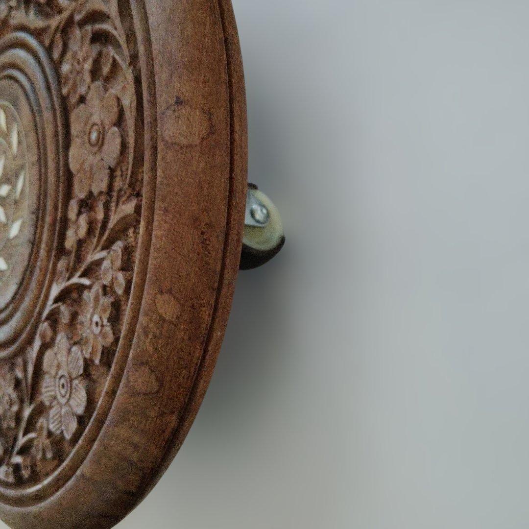 彫刻装飾木製キャスターテーブル ぞうがん細工　象嵌細工お花の台 花台