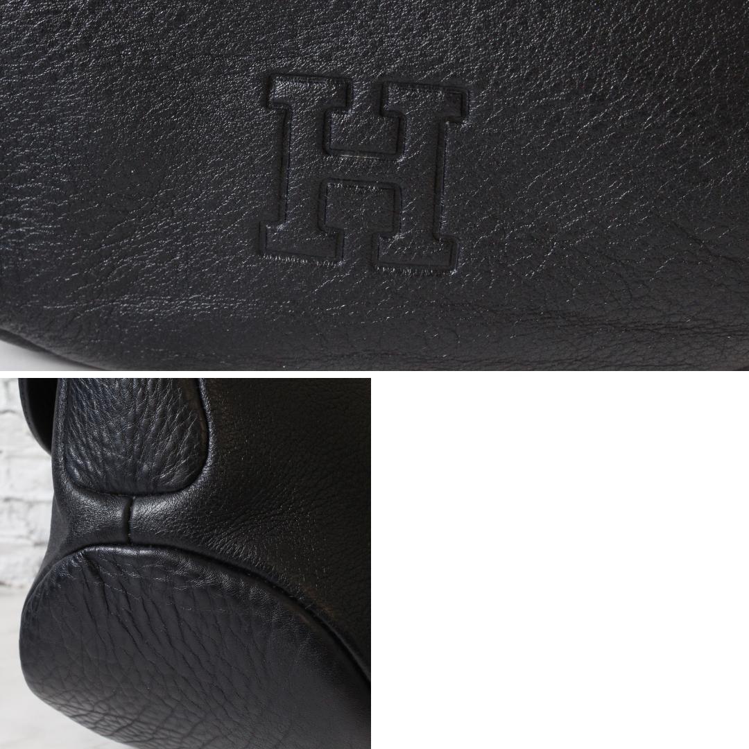 ヒロフ ハンドバッグ フォーマルバッグ ワンハンドル レザー シボ革 ブラック系