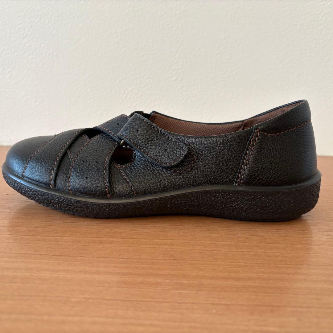 美品アキレスソルボ レザーストラップ コンフォートシューズ黒　ブラック　本革