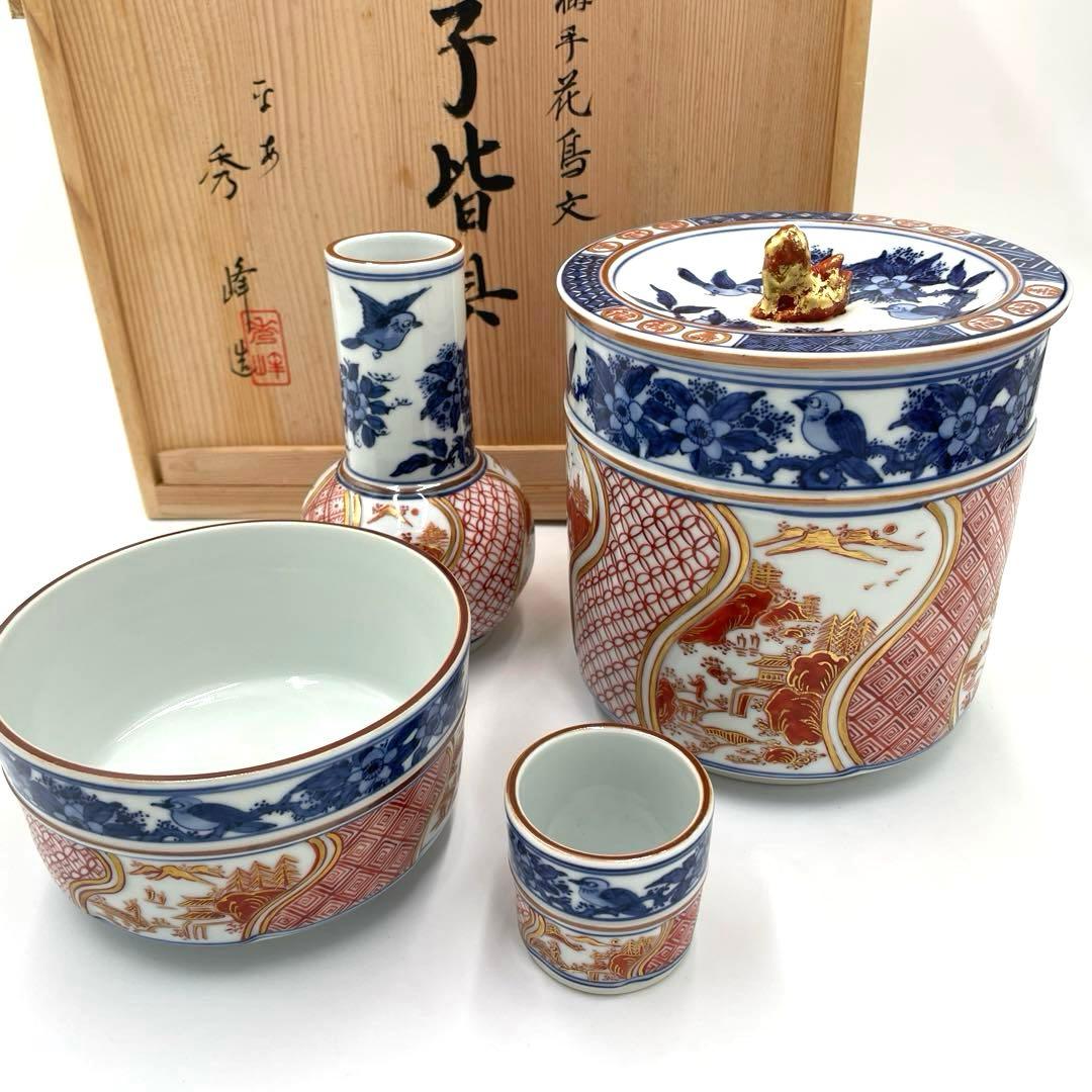 茶道具　染付　金襴手　花鳥文　平安　秀峰　台子皆具　水指　蓋置　釈立　建水　茶器