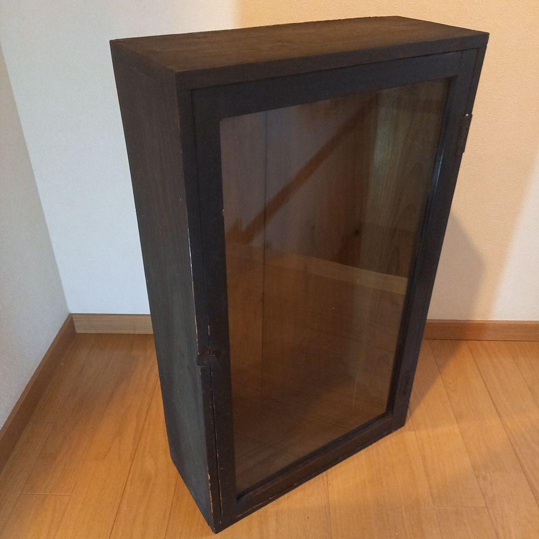 古い掛時計の収納木箱　レトロアンティーク　ガラス嵌め込み　レアな古道具骨董品