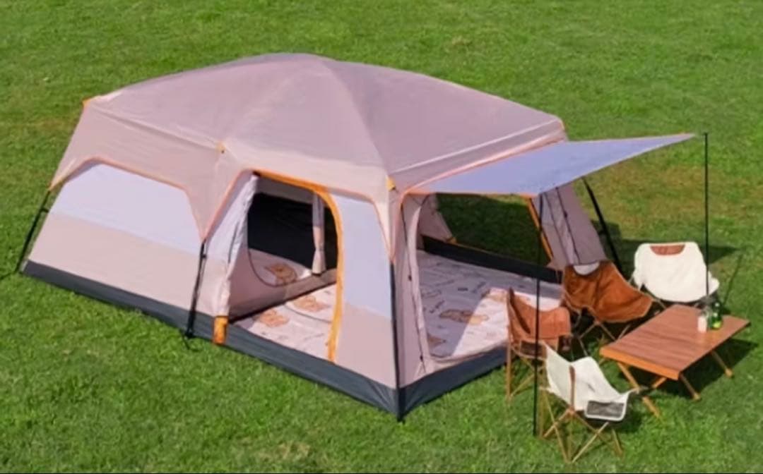 キャンプテント 330x220x185CM ベージュグレー