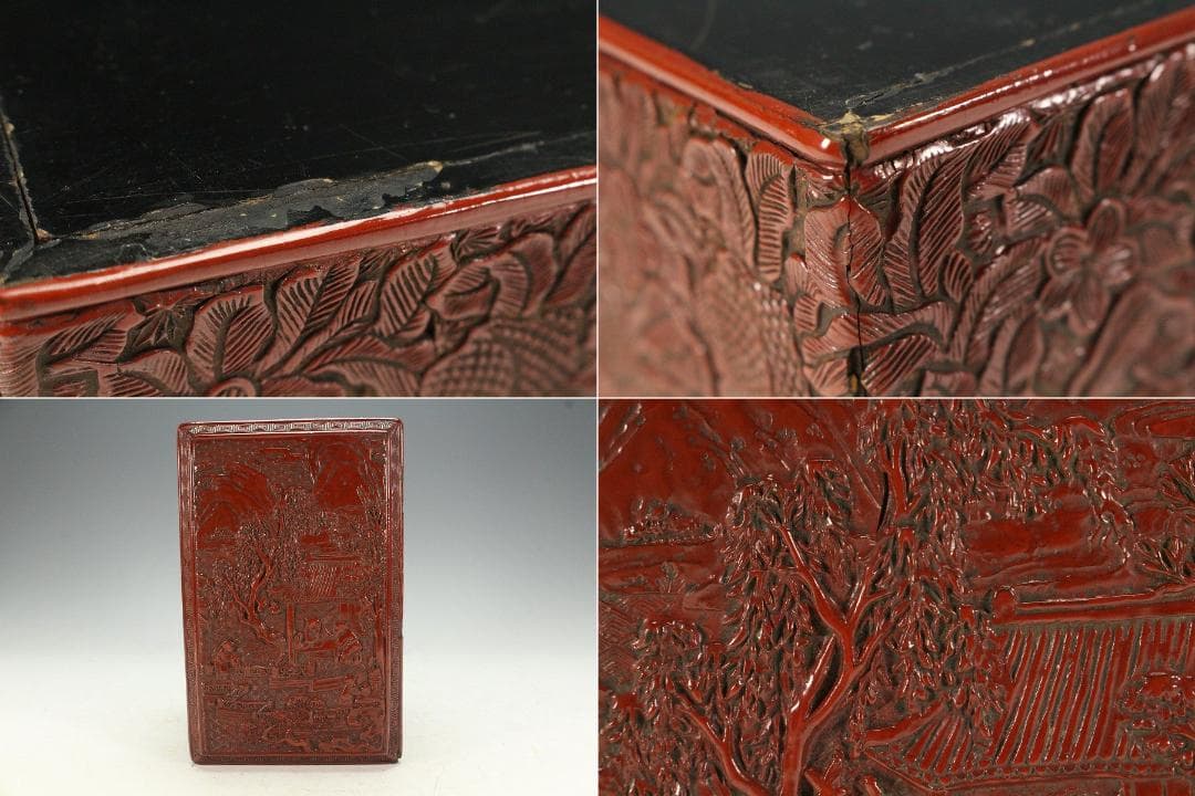 茶道具 堆朱 楼閣人物紋 茶通箱 時代物(K-XA948)