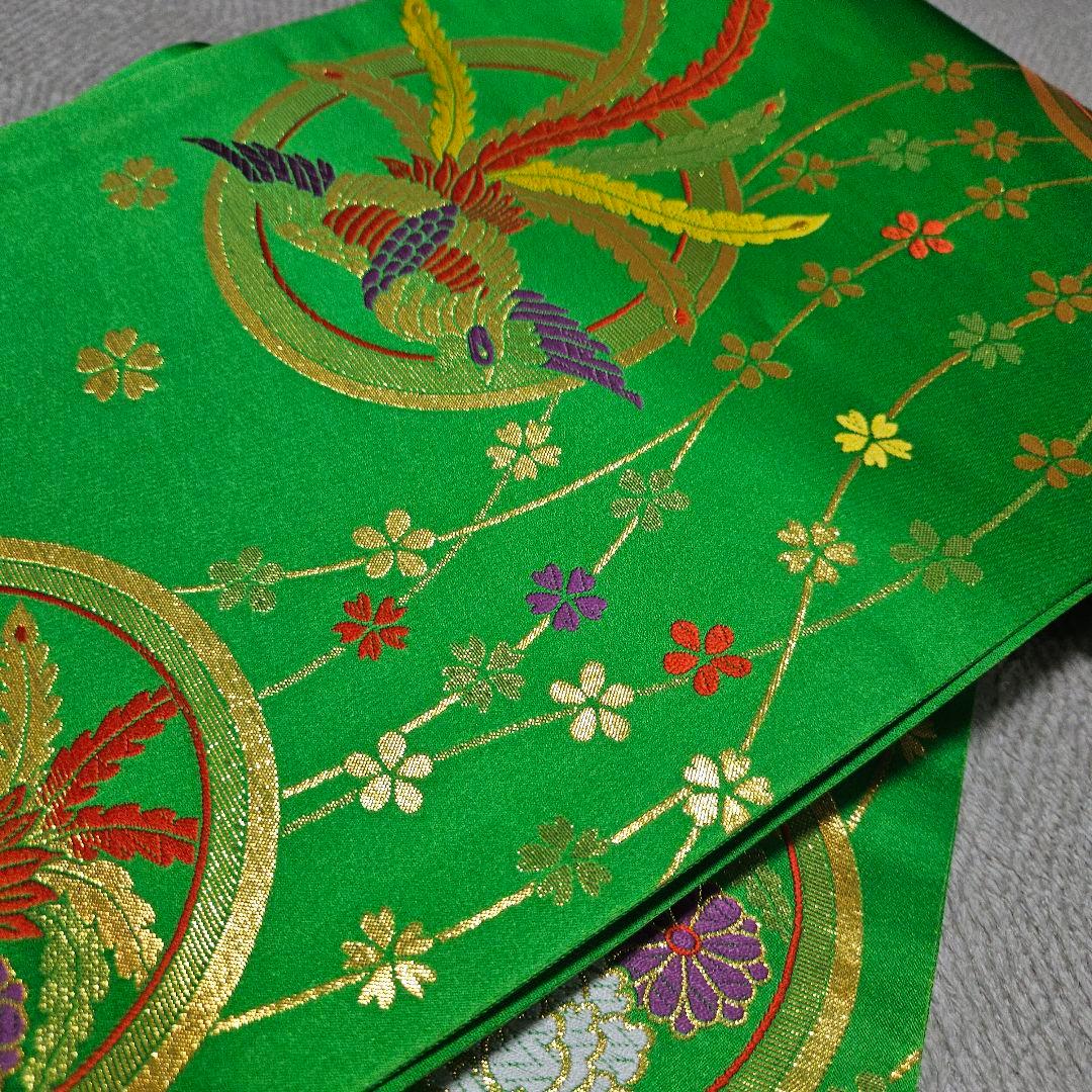 七五三用7才祝い帯　グリーン　絹100%